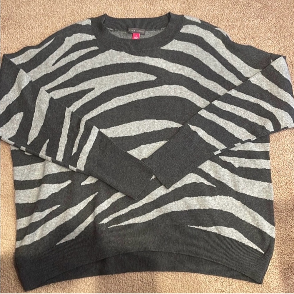 Vince Camuto Black and Gray Zebra-Striped Knit Sweater